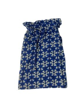 Blue Floral Midi Skirt with Tie Waist